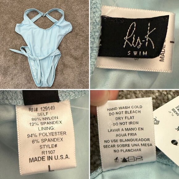 Lunar One Piece Swimsuit Size Large Tie Waist Racerback Design Ris-K Beach Blue - Picture 4 of 9